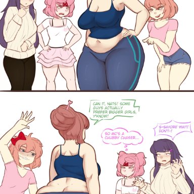 doki doki literature club, mei (overwatch) (cosplay), yuri (doki doki literature club), lewddoodler, 4girls, ass, big ass, big breasts, breasts, bubble butt, chubby, chubby female, clothing, cosplay, dat ass