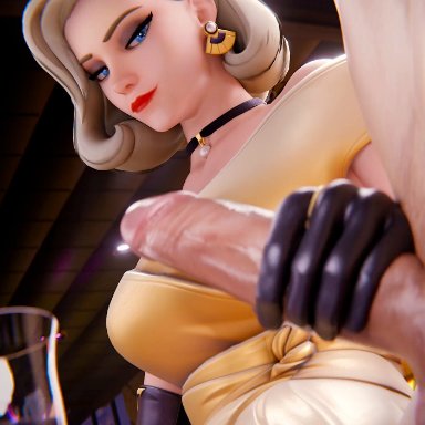 blizzard entertainment, overwatch, overwatch 2, angela ziegler, formalwear mercy, mercy, meltoriku, 1boy, 1boy1girl, 1girls, alternate costume, balls, big penis, blonde female, blonde hair