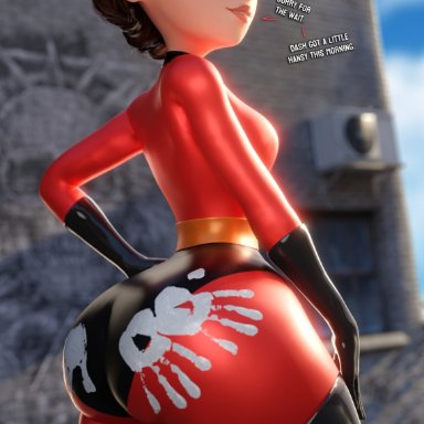 the incredibles, elastigirl, helen parr, smitty34, bodysuit, breasts, hand print, hand print on ass, huge ass, implied incest, mature female, milf, mother, skin tight, small waist