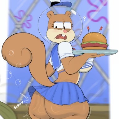 nickelodeon, spongebob squarepants, spongebob squarepants (series), sandy cheeks, usnarbit, 1girls, 2024s, anthro, ass, ass focus, ass slap, backboob, big ass, big breasts, black eyes