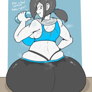 nintendo, wii, wii fit, wii fit trainer, wii fit trainer (female), poopishness, 1girls, after exercise, after workout, alternate ass size, alternate body type, alternate breast size, ass, ass bigger than head, ass focus