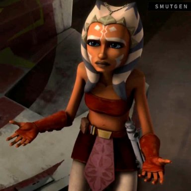 clone wars, star wars, ahsoka tano, togruta, smutgen, flashing, flashing breasts, orange skin, perky breasts, removing clothing, small breasts, tits out, titty drop, tube top, undressing