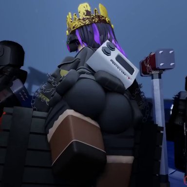 decaying winter, roblox, roblox game, robloxian, sledge queen, rusmynth, 3girls, armor, armored, ass, ass focus, clothed, shaking butt, 3d, animated