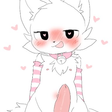 boykisser (meme), boykisser, silly cat (mauzymice), changed fan artist, sanu(&#12469;&#12492;), 1boy, animal penis, arm warmers, balls, bell collar, belly button, big tail, blush, blush lines, blushing