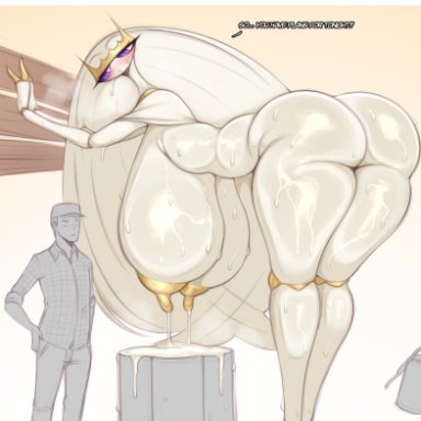 nintendo, pokemon, generation 7 pokemon, pheromosa, pokemon (species), ultra beast, saltyxodium, 1boy, 1girls, anthro, ass, big breasts, big butt, bodily fluids, busty