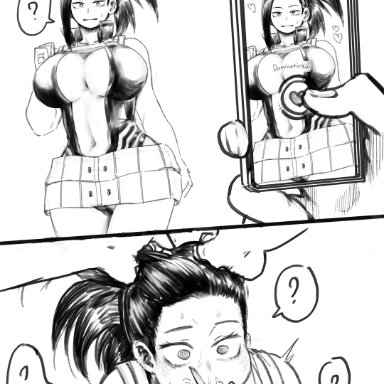 my hero academia, momo yaoyorozu, amano44, 1boy, 1girls, big breasts, hair grab, head grab, hero outfit (mha), hypnosis, leotard, long hair, looking at viewer, mind control, oral