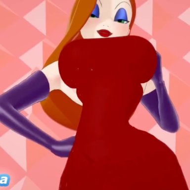 ppppu, who framed roger rabbit, jessica rabbit, anonbluna, big ass, big breasts, big penis, cowgirl position, cum in pussy, doggy style, dress, human, presenting hindquarters, red lipstick, sex