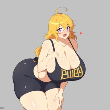 rwby, yang xiao long, notkadraw, 1girl, ass, big ass, big breasts, black tank top, blonde hair, blush, breasts, bubble butt, cleavage, dat ass, dumptruck ass