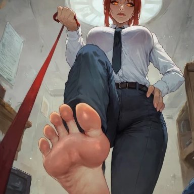 chainsaw man, shounen jump, makima (chainsaw man), philon, 1girls, best girl, big breasts, dominant female, dommy mommy, feet, female focus, femdom, foot fetish, foot focus, foot lick