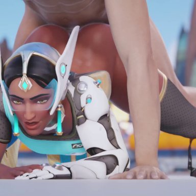 overwatch, overwatch 2, juno (overwatch), symmetra, tracer, widowmaker, cawneil, 1boy, 4girls, all fours, anal, anal penetration, anal sex, ass up, being watched