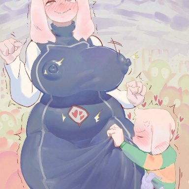 undertale, asriel, asriel dreemurr, toriel, mrbigleton, 1boy, 1girls, 2animals, age difference, aged up, ass, ass grab, being watched, bigger female, biting