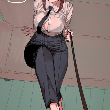 chainsaw man, shounen jump, makima (chainsaw man), 1boy, 1boy1girl, 1girls, ass, assertive female, best girl, big ass, big breasts, big bulge, blushing female, boner, boner in pants